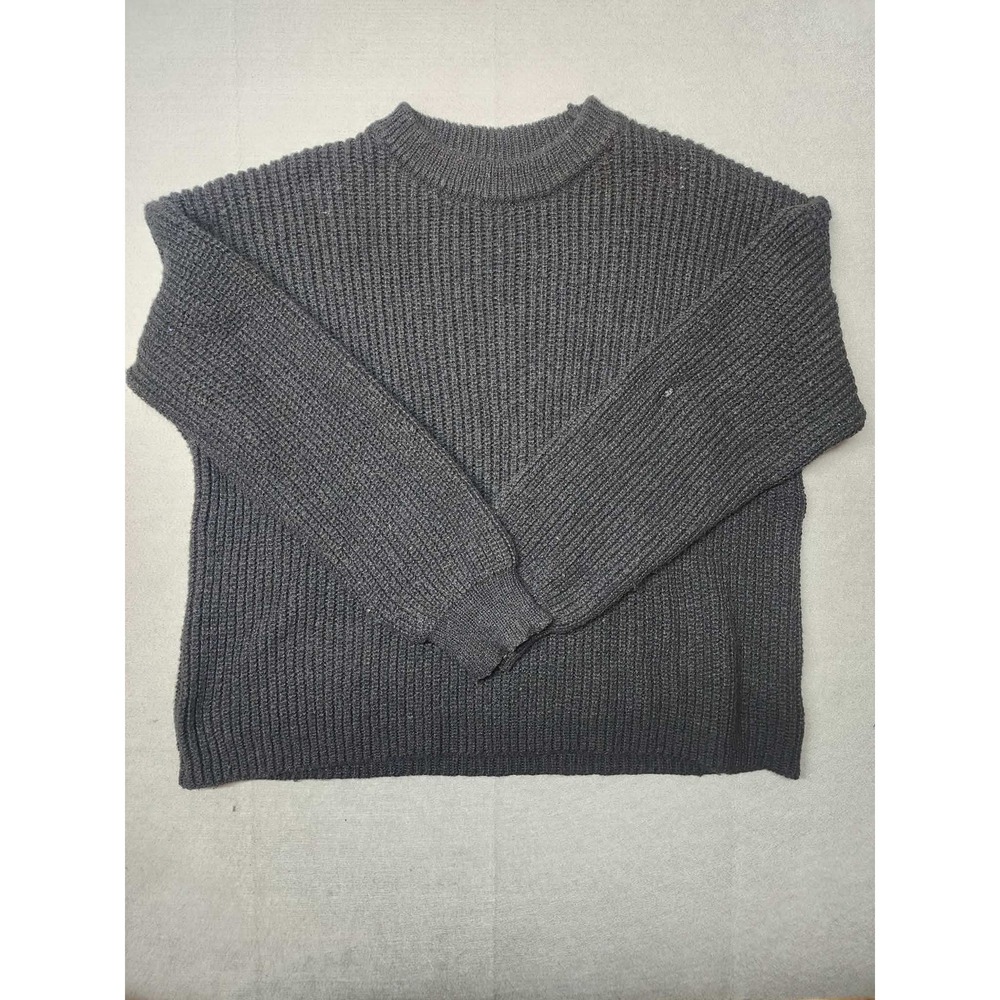 Shein Charcoal Gray Ribbed Knit Crew Neck Sweater Size S US 4 Relaxed Fit